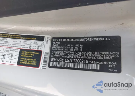 2012 Mini Cooper from USA, damaged, VIN WMWSX1C57CT300216